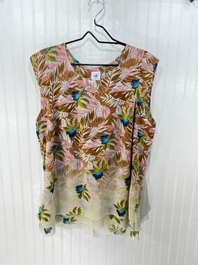 Cabi Parlor Top Style 5216 XL Tropical Orchid Floral Chiffon Sleeveless Blouse
